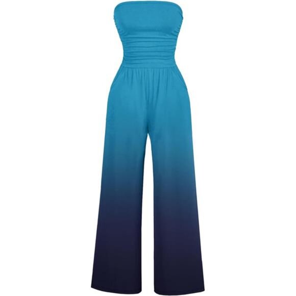 Women's Casual Summer Strapless Jumpsuits Blue Gradient - Picture 1 of 5